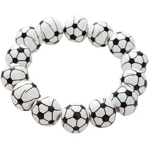 Pingyongchang Cute Handmade Baseball Wooden Bracelet Sport Ball Basketball Soccer Tennis Wood Beaded Adjustable Stretch Bracelet for Women Men Sports Jewelry Accessories Gift