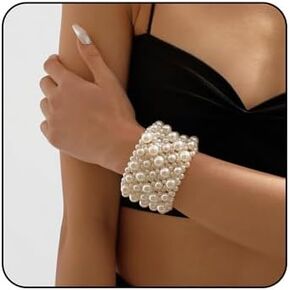 Pearl Bracelet for Women Dainty Pearl Stretch Bracelets Set Trendy Stacked Multi-layer Pearl Bracelet Vintage Geometric Pearl Beadingbracelet Wedding Birthday Party Jewelry