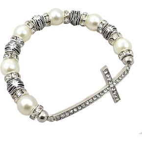 Sideways Curved Cross Stretch Bracelet