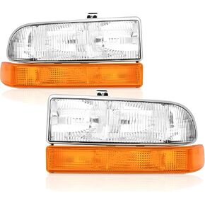 Headlights Assembly Compatible with 1998-2004 Chevy S10 Blazer with Bumper Lamps, Black Housing Amber Corner