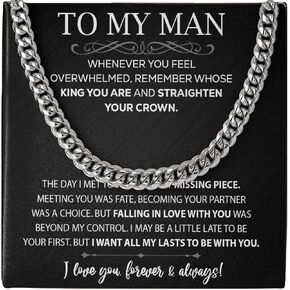 To My Man Necklaces Gift, Man Cuban Chain Necklace, Gifts For Men, To My Husband Necklace, Boyfriend Necklace, Husband Necklace For Him, Christmas Gifts For Men, Gift For Boyfriend Unique, Gift To Boyfriend, Chain For Boyfriend