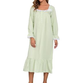 100% Cotton Nightgowns For Women Victorian Night Gown Long Sleeve House Dress With Pockets S-3XL