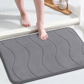 Flamingo P Memory Foam Bath Mat for Bathroom Non Slip Bathroom Mat Quick Dry Super Water Absorbent Bath Mat Shower Rug,24x17,Grey