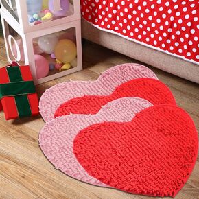 4 Pcs Valentine's Day Heart Shaped Rug Decorative Valentine Heart Door Mat 20 x 24 Inch Non Slip Washable Soft Fluffy Shower Mat Entrance Welcome Carpet for Home Living Room Bedroom Kitchen(Pink, Red)