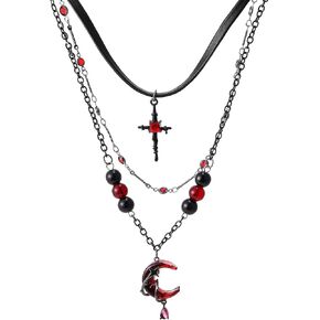 MOSTORY Black Gothic Necklace for Women - Dark Layered Goth Choker Beaded Gothic Jewelry for Witch Vampire Outfit Aesthetic