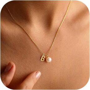 Turandoss Gold Pearl Necklace for Women - 14K Gold Plated Initial Necklaces for Women with 8MM Shining Pearl Pendant Gold Jewelry for Women Birthday Gifts Wedding Gifts for Bridesmaid Christmas Gifts