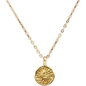 Gold Engraved Coin Pendant Necklace for Women 925 Sterling Silver Tiny Small Round Circle Moon Star Sun Boho Byzantine Choker Link Chain Adjustable Dainty Christmas Birthday Jewelry Gift 18 Inch