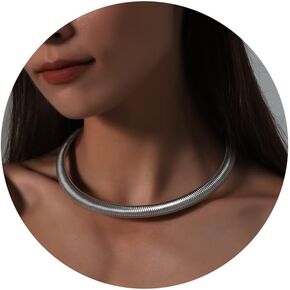 Gold Choker Necklace For Women Chunky Gold Necklace 18K Gold Plated Stainless Steel Link Chain Necklace Flexible Wide Necklace Adjustable Jewelry for Women