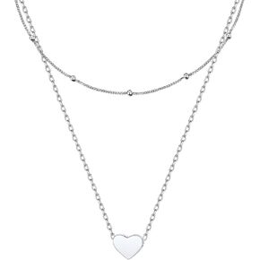 ChicSilver Layered Heart Necklace for Women 925 Sterling Silver Dainty Satellite Chain Choker Heart Pendant Necklace