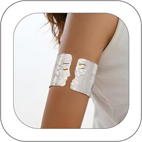 Minimalist Chunky Arm Bracelets Upper Arm Cuff Face to Face Metal Armband with Hammered Pattern Fashion Jewelry