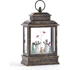 Gift Craft 664125 LED Water Lantern with Snowmen and Trees, 10.40-inch High