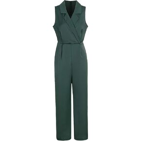 Women's Formal Sleeveless Jumpsuit Elegant Long Straight Pants Deep V-Neck Straight Pants Business Suit