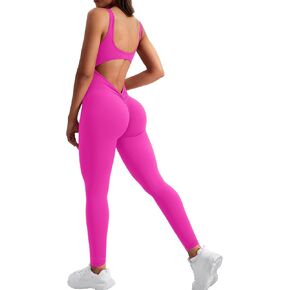 YEOREO Sleeveless Jumpsuits for Women Sexy Backless Gym Bodycon Lizvette V Back Scrunch Butt Rompers