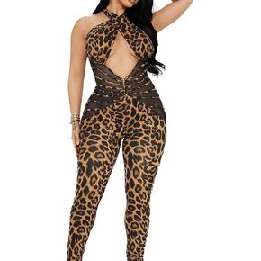Women Knit Sexy Bodycon Romper Leopard Print Halter Jumpsuit Casual Bodysuits Fashion One Piece Outfits