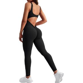 YEOREO Sleeveless Jumpsuits for Women Sexy Backless Gym Bodycon Lizvette V Back Scrunch Butt Rompers