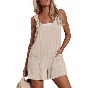 CUPSHE Women's Summer Sleeveless Overall Adjustable Loose Jumpsuit Beach Romper Travel Vacation Outfits with Pockets Yellow,M