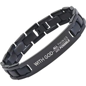Crosstraxx Religious Bracelet - Adjustable Titanium Bracelet with Matthew 19:26 Motivational Christian Scripture - With God All Things Are Possible - Includes Link Removal Tool & 3 Pins - 8.5x0.5