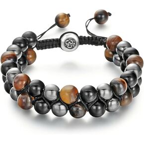 Triple Protection Bracelet Lava Rock Mens Stone Bead Bracelet -Adjustable Tiger Eye 8MM Bracelet Essential Oil Diffuser Healing Chakra Yoga Bracelets, Gift for Her Him