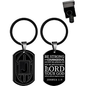 Cross with Sports Initial J Keychains for Men Box, Bible Verse Stainless Steel Mens Keychain, Mens Accessories Gift