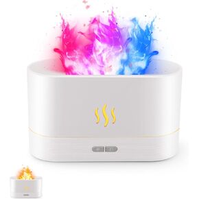 Colorful Flame Diffuser Humidifier - Noiseless Essential Oil Aromatherapy Diffuser - Ultrasonic Diffuser with Auto Shut-Off - Aroma Humidifier with Fire Flame Effect for Home, Office (White)