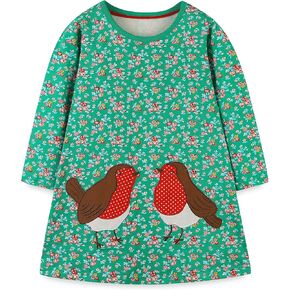 Hongshilian Girls Cartoon Dress Applique Party Dresses Casual Jersey Cotton Long-Sleeved