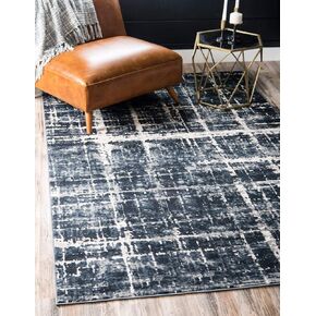 Unique Loom Uptown Collection Area Rug - Lexington Avenue (8' x 10' Rectangle, Navy Blue/ Beige)
