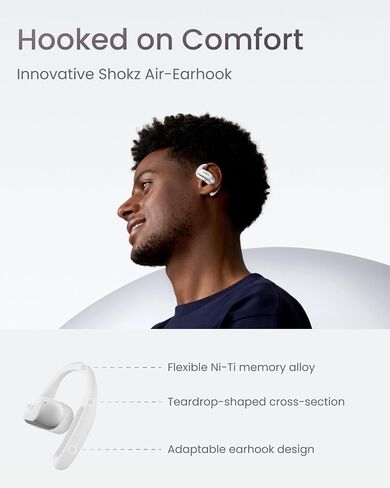 SHOKZ OpenFit Air - Open-Ear Headphones, True Wireless Earbuds, Water Resistant, Secure Earhooks for Daily Use, Black | Hooked comfort; Natural sound; Open-ear awareness; AI call clarity; IP54; Workout/leisure/work/driving use in Kuwait