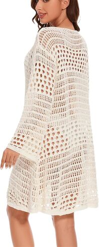 KEOMUD Women's Crochet Beach Dress 2024 Summer Hollow Out Swimsuit Cover Ups Long Sleeve Pool Mesh Bathing Suit Coverups in Saudi Arabia