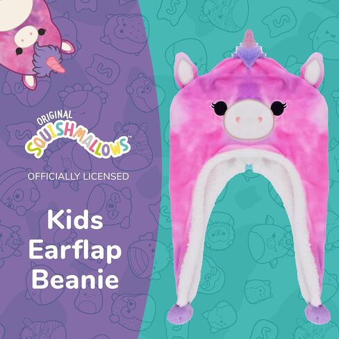 قبعة Squishmallow Lola Beanie، قبعة شتوية للفتيات مع آذان وقرن ثلاثي الأبعاد، أرجواني، مقاس واحد in Saudi Arabia