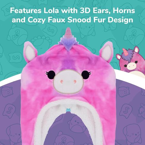 قبعة Squishmallow Lola Beanie، قبعة شتوية للفتيات مع آذان وقرن ثلاثي الأبعاد، أرجواني، مقاس واحد in Saudi Arabia