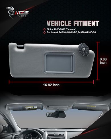 MZS Sun Visor الجانب الأيمن للراكب البديل متوافق مع 2005-2012 Tacoma Replace 74310-04081-B0،74320-04180-B0 بدون فتحة سقف (رمادي) in Kuwait