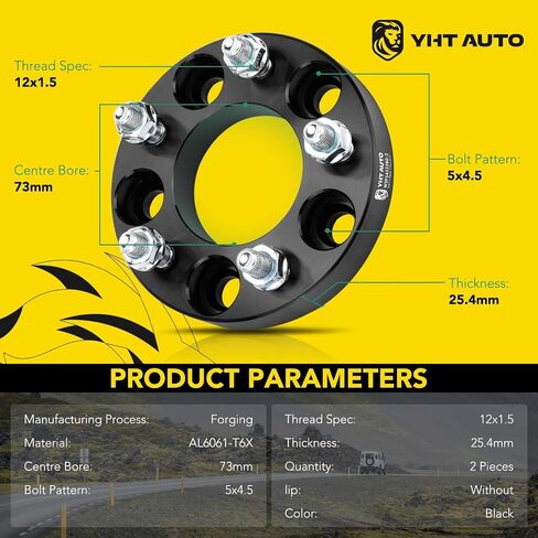 فواصل عجلات YHTAUTO 5x4.5 مقاس 2 بوصة تناسب تويوتا، فورد، جيب MK، هوندا، دودج، كيا، هيونداي، كرايسلر، موديلات مازدا، سيفيك، تاكوما، كامري، فواصل إطارات 5 × 114.3 مم مع مسامير 12 × 1.5 73 مم 5 العروة 4 قطع in Saudi Arabia