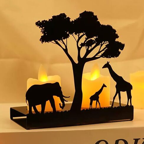 Nordic Leisure Style Creative Metal Candlestick Ornaments, Animal Candlestick Holde, Black Candle Holder for Living Room Table Decor, Wedding - Christmas, Giraffe+Elephant in Saudi Arabia