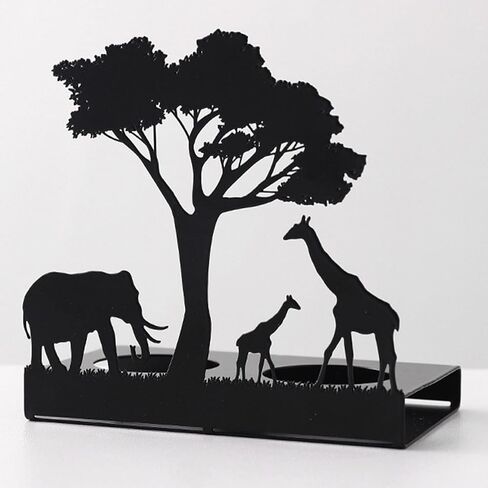 Nordic Leisure Style Creative Metal Candlestick Ornaments, Animal Candlestick Holde, Black Candle Holder for Living Room Table Decor, Wedding - Christmas, Giraffe+Elephant in Saudi Arabia
