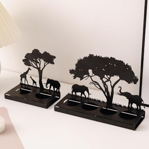 Nordic Leisure Style Creative Metal Candlestick Ornaments, Animal Candlestick Holde, Black Candle Holder for Living Room Table Decor, Wedding - Christmas, Giraffe+Elephant in Saudi Arabia