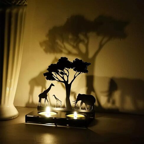 Nordic Leisure Style Creative Metal Candlestick Ornaments, Animal Candlestick Holde, Black Candle Holder for Living Room Table Decor, Wedding - Christmas, Giraffe+Elephant in Saudi Arabia