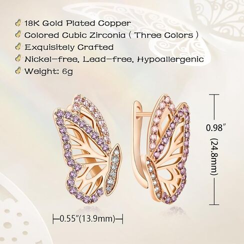 18K Gold Earrings for Women Trendy, Butterfly Earrings for Women Gold Hoop Earrings, Gold Butterfly Earrings Hypoallergenic Stud in Saudi Arabia