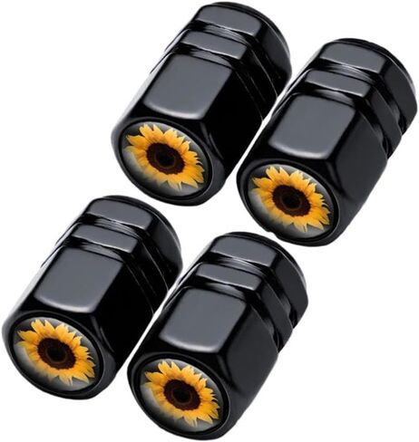 4Pcs Black Sunflower Tire Valve Stem Caps Cover, Metal Air Valve Cap, Aluminum Car Wheel Stem Caps, Universal Stem Covers for Cars, Motorcycles, for Bicycles, Corrosion Resistant Tire Valve Stem Caps in Kuwait