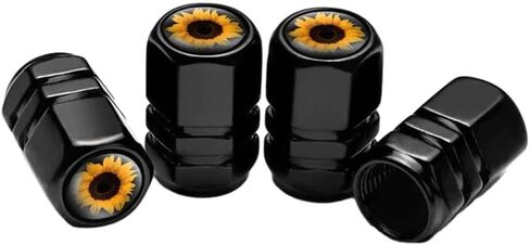 4Pcs Black Sunflower Tire Valve Stem Caps Cover, Metal Air Valve Cap, Aluminum Car Wheel Stem Caps, Universal Stem Covers for Cars, Motorcycles, for Bicycles, Corrosion Resistant Tire Valve Stem Caps in Kuwait