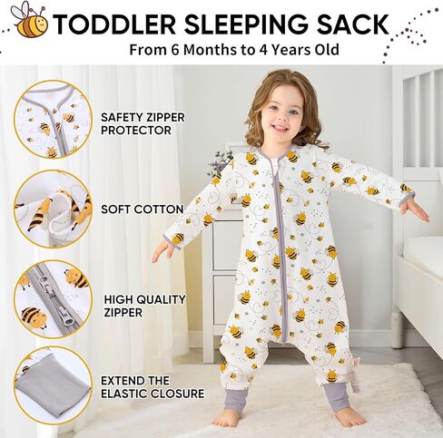 Baby Sleeping Bag with Feet, Summer Toddler Sleeping Sack with Legs Long Sleeves,Baby Wearable Blanket Sleep Sack 0.5 TOG in Kuwait