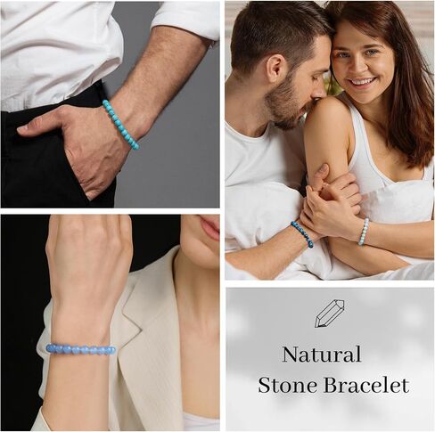 10Pcs 8mm Gemstones Beaded Stretch Bracelet for Women Men Healing Crystal Natural Stone Bracelets Round Beads Semi-Precious Adjustable Bracelet Set Unisex in Saudi Arabia