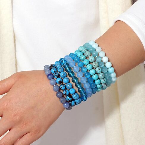 10Pcs 8mm Gemstones Beaded Stretch Bracelet for Women Men Healing Crystal Natural Stone Bracelets Round Beads Semi-Precious Adjustable Bracelet Set Unisex in Saudi Arabia