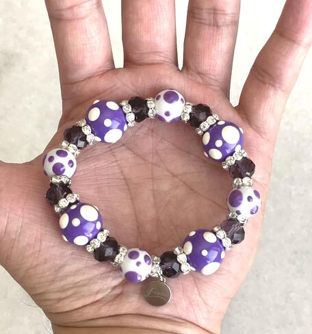 Linpeng Polka Dots Glass Beaded Stretch Bracelet, Purple Valentine Jewelry, Christmas Birthday Gift for Her, 1 pc in Kuwait
