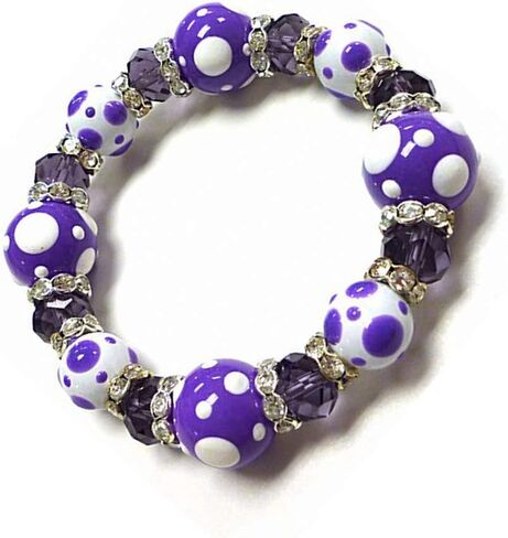 Linpeng Polka Dots Glass Beaded Stretch Bracelet, Purple Valentine Jewelry, Christmas Birthday Gift for Her, 1 pc in Kuwait