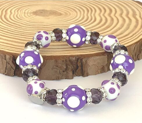 Linpeng Polka Dots Glass Beaded Stretch Bracelet, Purple Valentine Jewelry, Christmas Birthday Gift for Her, 1 pc in Kuwait