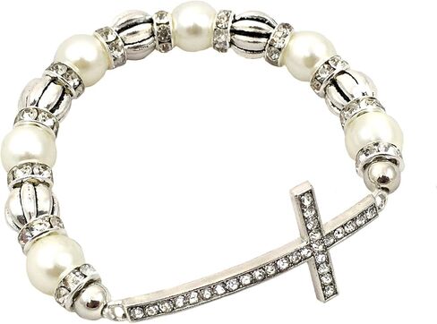 Sideways Curved Cross Stretch Bracelet in Kuwait