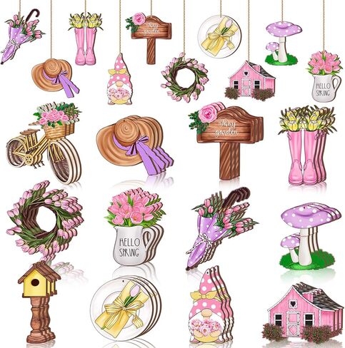 36 Pcs Summer Spring Ornaments for Tree Flower Daisy Wooden Ornaments Retro Spring Hanging Decorations Decorative Spring Wood Cutouts Tags Crafts with String for Tree Home Party Craft Decor (Floral) in Saudi Arabia