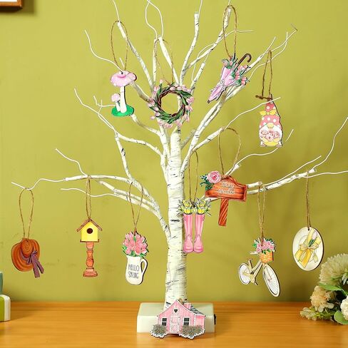 36 Pcs Summer Spring Ornaments for Tree Flower Daisy Wooden Ornaments Retro Spring Hanging Decorations Decorative Spring Wood Cutouts Tags Crafts with String for Tree Home Party Craft Decor (Floral) in Saudi Arabia