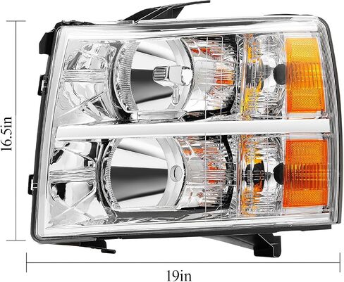 مجموعة المصابيح الأمامية CAPSER متوافقة مع 2007-2014 Chevy Silverado 1500 2500HD 3500HD زوج عاكس كهرماني مبطن بالكروم سائق عدسة شفافة وجانب الركاب (نمط OE) in Kuwait