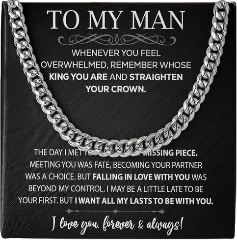 To My Man Necklaces Gift, Man Cuban Chain Necklace, Gifts For Men, To My Husband Necklace, Boyfriend Necklace, Husband Necklace For Him, Christmas Gifts For Men, Gift For Boyfriend Unique, Gift To Boyfriend, Chain For Boyfriend in Kuwait